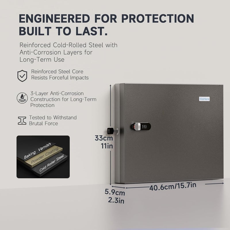 WeHere Key Lock Box Wall Mount, 48 Key Cabinet Security Combination Lockbox with Key Tags, Digital Code Heavy Duty Key Organizer Storage,Key Management for Garage,Office,Holtel,School,Store - Image 2